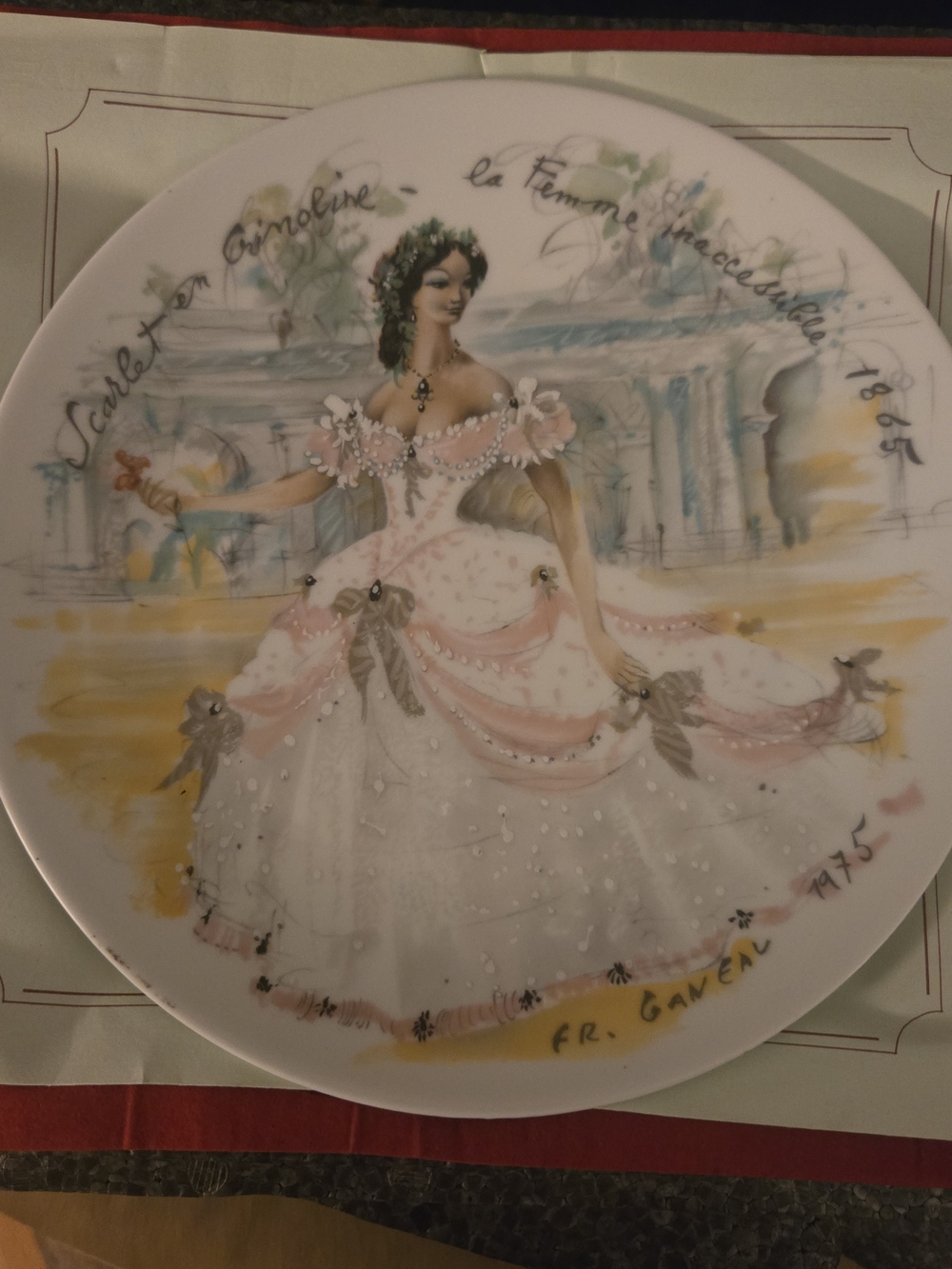 Decorative Porcelain Plate with Elegant Ballerina in Pink and White